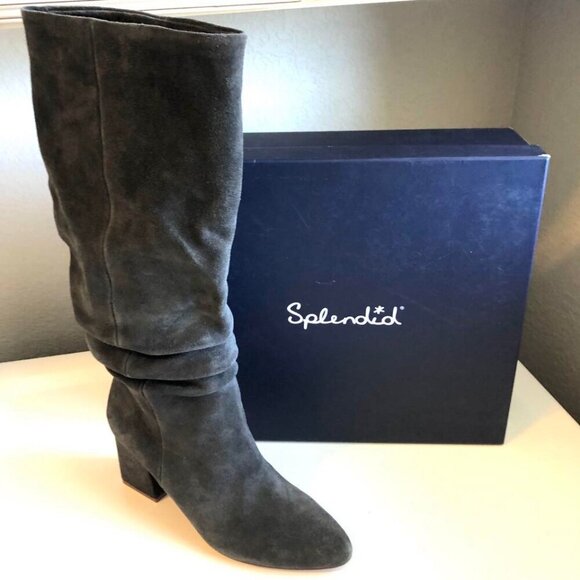 NWT SPLENDID Phoenix Slouchy Knee-High Heeled Boots Gray Suede SZ 7.5 - Picture 1 of 7